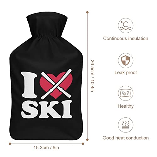 Bolsa de agua caliente con funda para sofá o cama con texto en inglés "I Love Ski Skier"