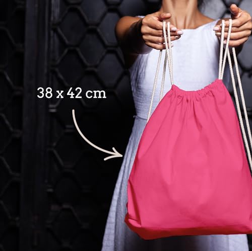 Bolsa de gimnasia de algodón 1 pieza Bolsa deportiva de 38 x 42 cm - bolsa de yute OEKO-TEX® bolsa de tela probada mujeres y hombres, bolsa de gimnasia para niños para pintar (rosa, 38x46cm)