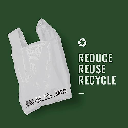 Bolsas de Plástico Tipo Camiseta Resistentes, Reutilizables y Recicladas 70% Cumple Normativa, Tamaño Mediana - 42x53 cm