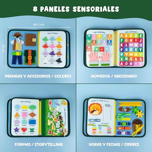 BONNYCO Busy Board Montessori de Fieltro Maletin Paneles Sensoriales Montessori Tablero Montessori Juguetes Educativos Motricidad Fina | Juguetes Regalos para Niños Niñas Cumpleaños Navidad