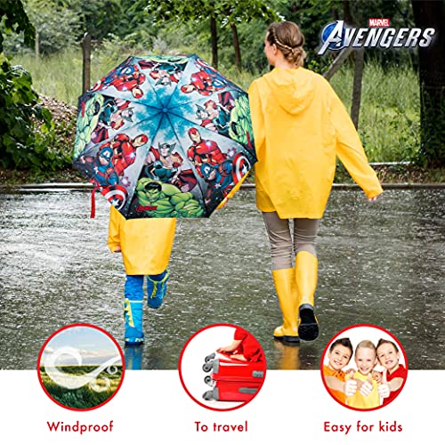 BONNYCO Paraguas Plegable Infantil de Avengers Paraguas Antiviento para Niños con Estructura Reforzada | Paraguas Infantiles para Bolso, Mochila o Viaje | Regalos Originales Disney para Niños