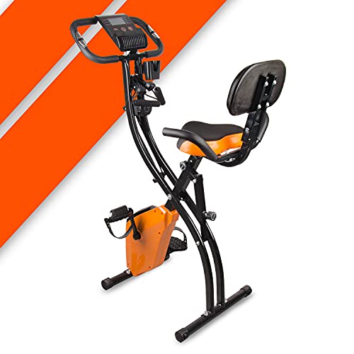 Bonplus BP | Bicicleta Estática Plegable | Bicicleta Magnética | 8 Niveles de Resistencia | Fácil de Transportar | con Bandas Elásticas | Pantalla LCD | Fitness