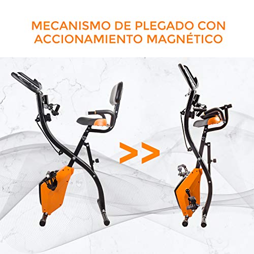 Bonplus BP | Bicicleta Estática Plegable | Bicicleta Magnética | 8 Niveles de Resistencia | Fácil de Transportar | con Bandas Elásticas | Pantalla LCD | Fitness