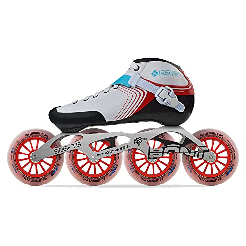 Bont Patines - Patines de carreras de patinaje de velocidad en línea - Botas de patinaje GT4 + marco 6061 + ruedas elementales + rodamientos ABEC5 (blanco/rojo, 3.5 (100 mm)