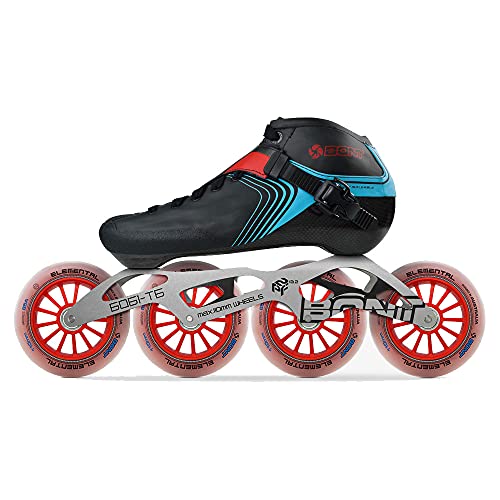 Bont Patines - Patines de carreras de patinaje de velocidad en línea - Botas de patinaje GT4 + marco 6061 + ruedas elementales + rodamientos ABEC5 (blanco/rojo, 3.5 (100 mm)