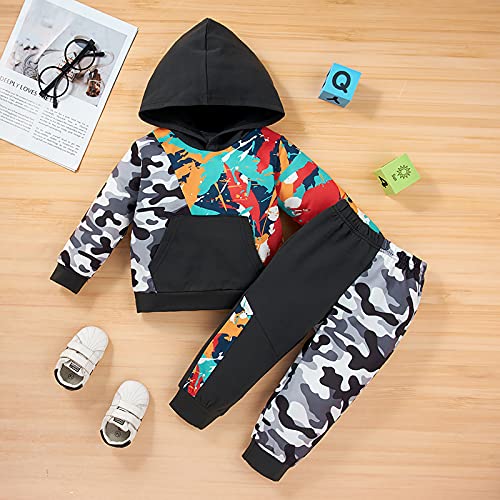 Borlai Conjunto de ropa para niños de 1 a 6 años de camuflaje de manga larga con capucha camisa pantalones largos chándal ropa de otoño, Colorido, 3-4 Años