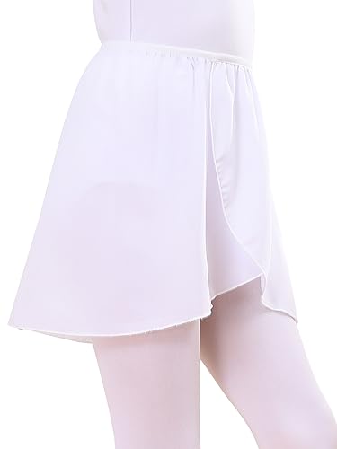 boruizhen Falda de Danza Falda Cruzada de Ballet Falda Corta de Gasa con Cintura Elástica para Niña Mujer Blanco 4-7 Años