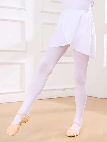boruizhen Falda de Danza Falda Cruzada de Ballet Falda Corta de Gasa con Cintura Elástica para Niña Mujer Blanco 4-7 Años