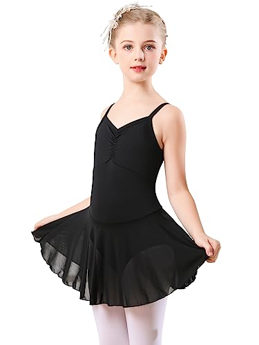boruizhen Vestido de Ballet para Niñas Maillot de Danza Tutú Sin Manga Gimnasia Leotardo Cuello en V Ropa de Ballet para Niñas 10-12 Años Negro