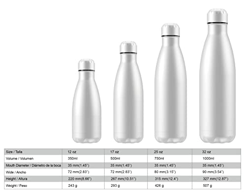 Botella de Agua Térmica de Acero Inoxidable Reutilizable | Sin BPA | Mantiene 24H Frio / 12H Calor | Isotérmica y Hermética - Doble Pared al Vacío a Prueba de Fugas (500ml, Blanca)