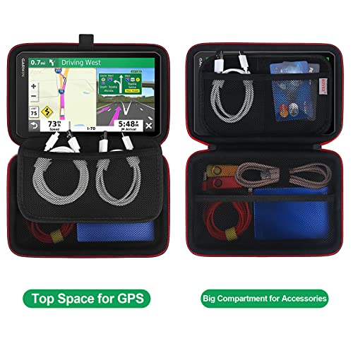BOVKE Funda Duro para 6-7 pulgadas TomTom GO 620 GPS para coche/TomTom GPS para coche GO Classic/Discover/Essential/Basic, Garmin DriveSmart 66/76/65 GPS, Espacio Adicional para Accesorios,Negro+Negro