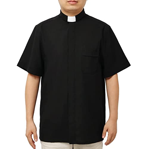 BPURB Camisa de Clero con Cuello Romano para Hombre para Sacerdote, Pastor, Predicador, Ministro, Ideal para Disfraz de Iglesia, Manga Corta, 46