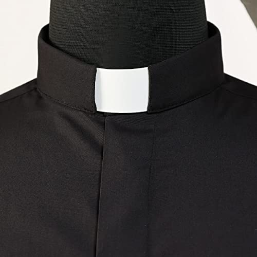 BPURB Camisa de Clero con Cuello Romano para Hombre para Sacerdote, Pastor, Predicador, Ministro, Ideal para Disfraz de Iglesia, Manga Corta, 46
