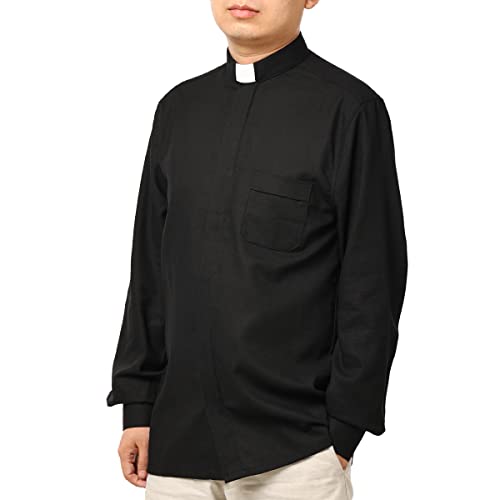 BPURB Camisa de Clero con Cuello Romano para Hombre para Sacerdote, Pastor, Predicador, Ministro, Ideal para Disfraz de Iglesia, Manga Larga, 50