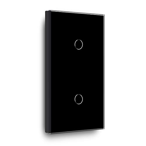 BSEED interruptor tactil 1 Gang 1 Vía+ 1 Gang 1 Vía,interruptor táctil de pared Negro con indicador LED, 500W interruptores de luz pared con con panel de vidrio templado,sin cable neutro