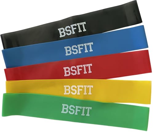 BSFIT® Kit Bandas glúteos Fitness Bandas de Resistencia, Set de 5 Cintas Elásticas Fitness y Musculación de Látex Agradable a la Piel Gimnasio en casa
