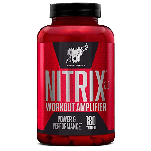 BSN Nitrix 2.0 Suplemento Alimenticio, Precursor de Óxido Nítrico, Comprimidos de Fórmula Concentrada con Aminoácido L-Citrulina, Niacina y Pimienta Negra, Sin Sabor, 180 Cápsulas, 60 Porciones