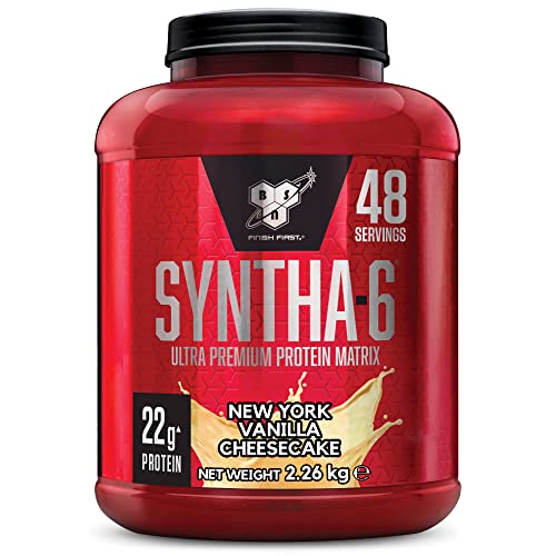 BSN Syntha 6 Proteína en Polvo Ultra-Premium para el Crecimiento y la Reparación Muscular, Bajo en Azúcar y Rico en Proteínas, Sabor Tarta de Queso y Vainilla de Nueva York, 48 Porciones, 2,26 kg