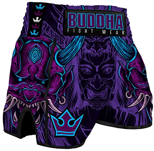 Buddha Fight Wear - Pantalón Muay Thai y Kick Boxing Modelo European Luzbel - Tejido en Satén Premium - Nuevo Patrón Europeo - Gran adaptación a la morfología de Cada Luchador - Morado - Talla XL