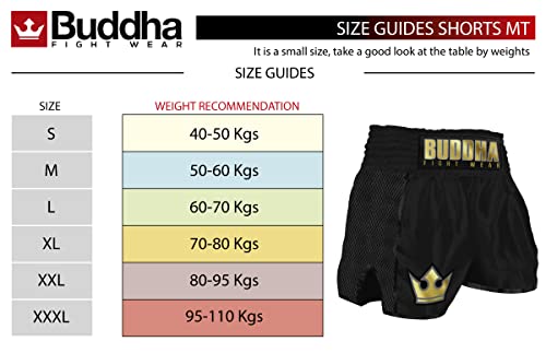 Buddha Fight Wear - Short Muay Thai Retro Zippy - Tejido en Satén - Patrón Europeo estándar - Gran adaptación a la morfología de Cada Luchador - Multicolor - Talla L