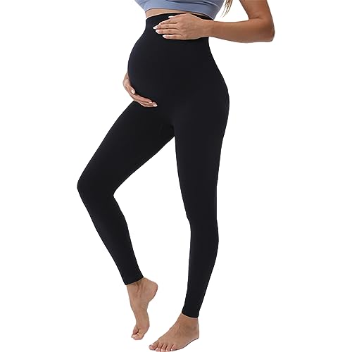 Buliezy Leggings premamá, Embarazada Leggings elástico Suave Pantalones de Yoga opacos para Embarazadas, Largos Pantalones para Embarazadas Negro, Cintura Alta Polainas Maternidad