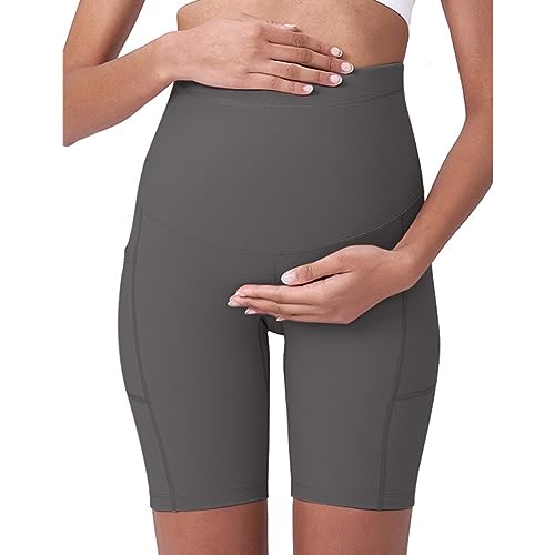 Buliezy Pantalones Cortos de Yoga de Maternidad Joggers para Embarazadas Pantalones premamá sin Costuras,Pantalones de chándal premamá con Bolsillos