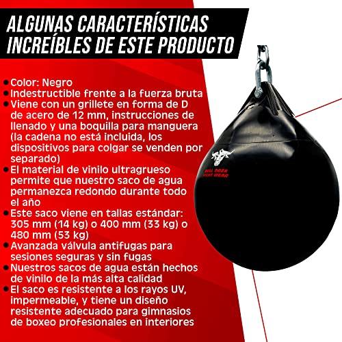 BULL DOZA FIGHT WEAR Saco de Boxeo Pro Water - Resistente al Agua y Duradero (Negro)(M (16") 33 kg)