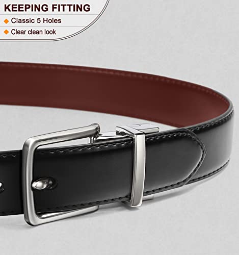 BULLIANT Cinturón Hombre, Cinturón Reversible de Cuero 31mm,Un Revés para 2 Colores,Tamaño Ajuste,Negro/Marrón Claro73,110cm/34-36" Cintura ajuste