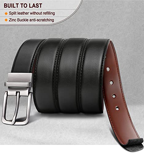 BULLIANT Cinturón Hombre, Cinturón Reversible de Cuero 31mm,Un Revés para 2 Colores,Tamaño Ajuste,Negro/Marrón Claro73,110cm/34-36" Cintura ajuste