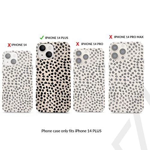 BURGA Funda para teléfono Compatible con iPhone 14 Plus, Carcasa rígida híbrida de 2 Capas + Funda Protectora de Silicona, diseño de Lunares Negros, Almendra Latte Nude, Resistente a arañazos, a