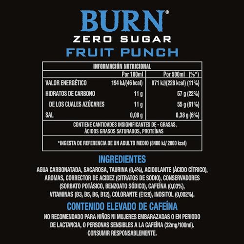 Burn Energy Fruit Punch - Bebida Energética - Lata 500ml. - Pack de 12