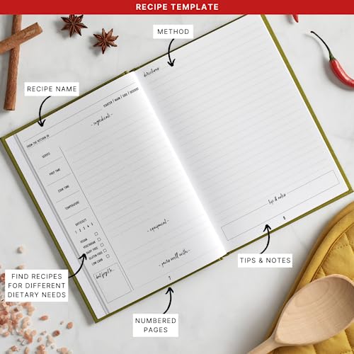 BYANIKA Libro de recetas en blanco para sus propias recetas Cuaderno de tapa dura Escribe en tus propias recetas Libro de cocina Diario de recetas Regalos de cocina para amantes de la comida