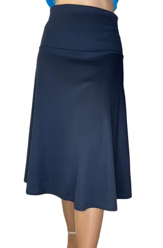 C K CrisKat Falda Midi Elegante Faldas con Cintura Elástica Bodycon Falda Linea A Algodón (M, Azul Marino)