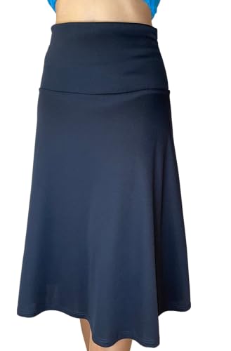 C K CrisKat Falda Midi Elegante Faldas con Cintura Elástica Bodycon Falda Linea A Algodón (M, Azul Marino)