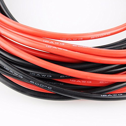 Cable de silicona de calibre 12 TUOFENG 10 metros [5 m negro y 5 m rojo] Cable de enganche 12 AWG suave y flexible de alambre de cobre estañado Resistencia a alta temperatura