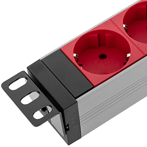 CableMarkt - Regleta de 9 enchufes schuko Compatible con Armario Rack de 19” Color Rojo