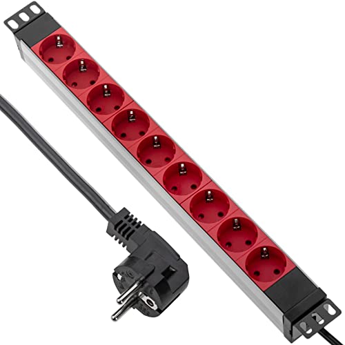 CableMarkt - Regleta de 9 enchufes schuko Compatible con Armario Rack de 19” Color Rojo