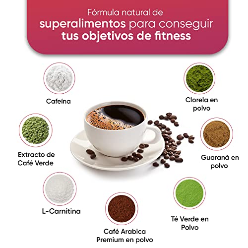 Café Arabica Instanáneo Skinny Coffee Con Café Verde, L-Carnitina, Guaraná, Té Verde Chlorela y Cafeína - Programa de 28 Días de Café Dietético con Fórmula Detox, Soluble, Natural y Vegano