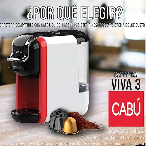 CAFES EL GATO NEGRO Cafetera Viva 3 Multicompatible con variedad de cápsulas y Café Espresso Molido, 19 bares de presión,1450W,