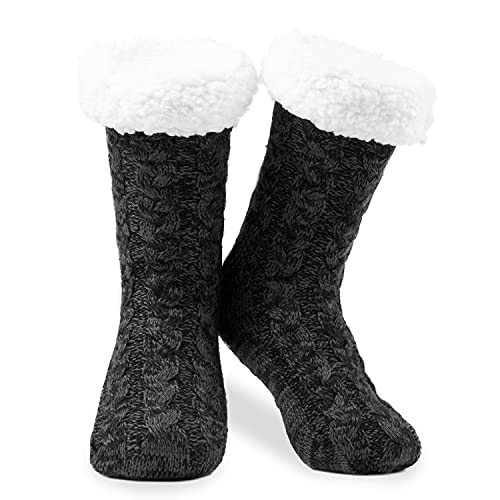 Calcetines Antideslizantes de Casa con Forro Polar Hombre Mujer (Negro Carbón)