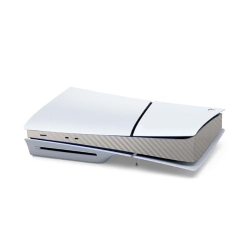 Calcomanías Pegatina de Tira Lateral para PS5 Slim Consola Fibra de Carbono Piel Cubrir Sticker Calcomanías del Centro de Anfitriones Accesorios para Consolas de Videojuegos (Carbon Fiber Silver)