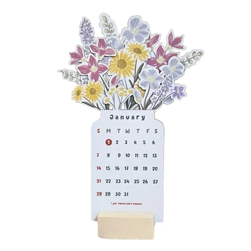 Calendario de escritorio 2024 Bloomy Flowers, calendario creativo de escritorio pequeño, calendario mensual con temática de flores con soporte, mini calendario mensual de escritorio para sala de