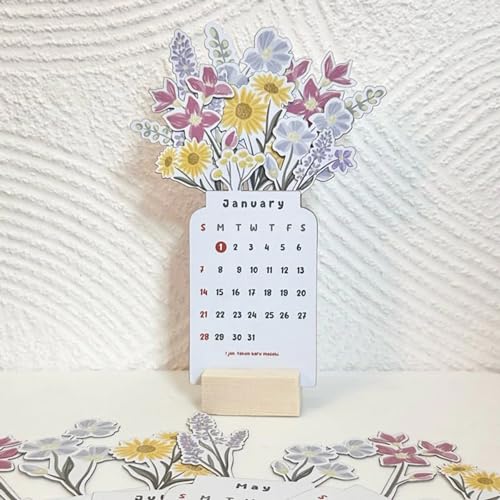 Calendario de escritorio 2024 Bloomy Flowers, calendario creativo de escritorio pequeño, calendario mensual con temática de flores con soporte, mini calendario mensual de escritorio para sala de