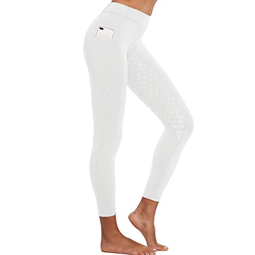 Calzones De Mujer Pantalones De Equitación Elásticos De Cintura Alta De Moda Leggings De Deporte De Yoga De Gimnasio,White-XS