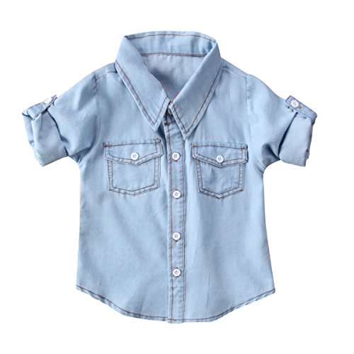 Camisa Manga Larga para Bebé Niños Camiseta Denim Tops Blusa Shirt Ropa Elegante Primavera Otoño de Color Azul Claro para Bebés Niños Pequeños (1-6 Años)