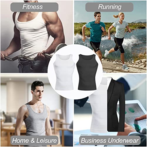 Camisas de compresión de hombres, 2 Pack chaleco de cuerpo adelgazante Vest Control de la abdominación de estribos abdomen camiseta sin mangas
