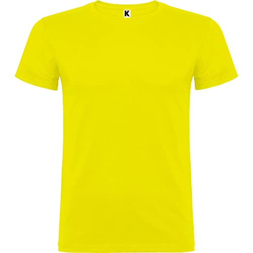 Camiseta de Colores Manga Corta 100% Algodón para niños - Camiseta Unisex Cuello Redondo, cómoda, Suave, Lisa y Elegante (Amarilla, 3/4)