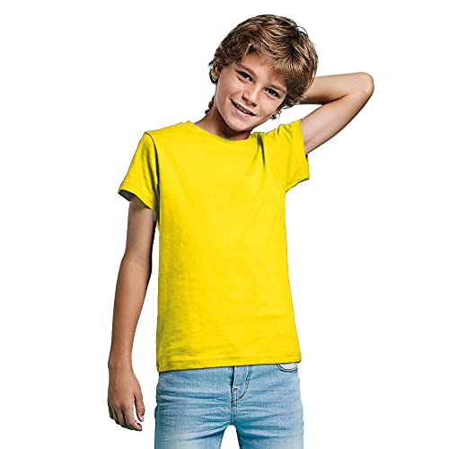 Camiseta de Colores Manga Corta 100% Algodón para niños - Camiseta Unisex Cuello Redondo, cómoda, Suave, Lisa y Elegante (Amarilla, 3/4)