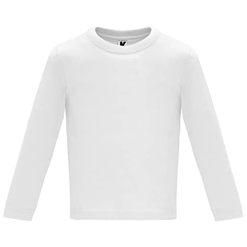 Camiseta de Manga Larga para Bebés - Prenda Unisex de Abrigo con Colores Vivos en algodón Suave, cálida y cómoda (18 Meses, Blanco)