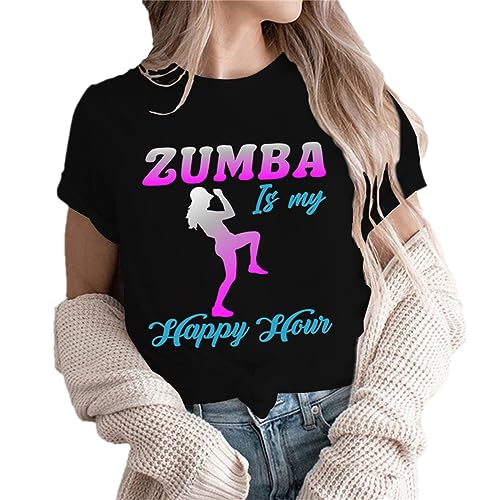 Camiseta de Mujer con Moda Zumba Print Crew Neck tee Shirts Workout Leisure Sports Casual tee para Damas